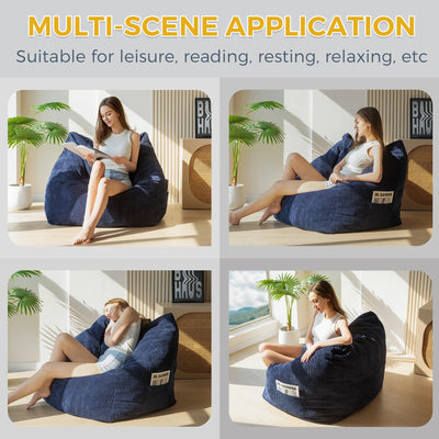 MAXYOYO Bean Bag Chair, Floor Sofa with Handle, Teens Living Room Accent Sofa Chair with Pocket for Gaming Reading Relaxing (Navy)