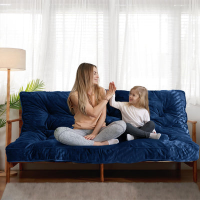 MAXYOYO 6" Thick Futons Sofa Couch Bed, Velvet Futon Mattress for Adults (Mattress Only), Navy