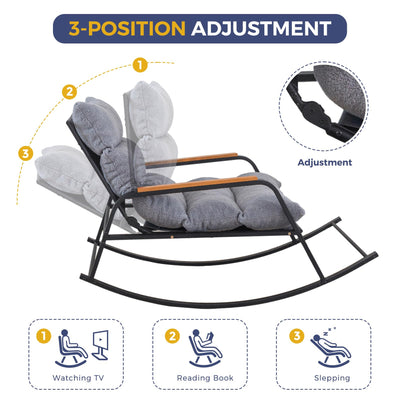 MAXYOYO Boucle Rocking Chair with Adjustable Backrest, Extra-Wide Glider for Living Room, Nursery & Outdoor (Grey)