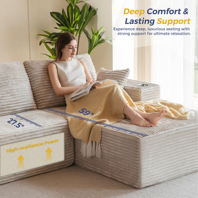 MAXYOYO 110" Modular Sectional Couch with L-Shape Chaise, Modern Couch for Living Room, Sofa in A Box, Upholstered Sofa Sleeper with Deep Seat, No Assembly Required, 2 Packages Included, Grey