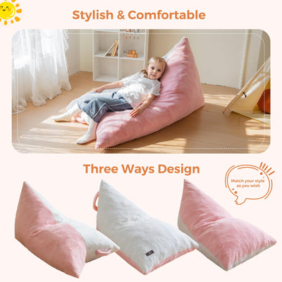 MAXYOYO Kids Bean Bag Chair - 2-Tone Handle Design, High-Density Foam Floor Lounger, Pink & White