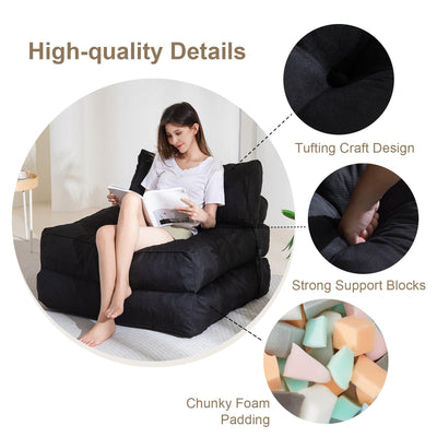 MAXYOYO Folding Couch Sofa Bed, Convertible Sleeper Chairs with Back Support and Pillow, Black
