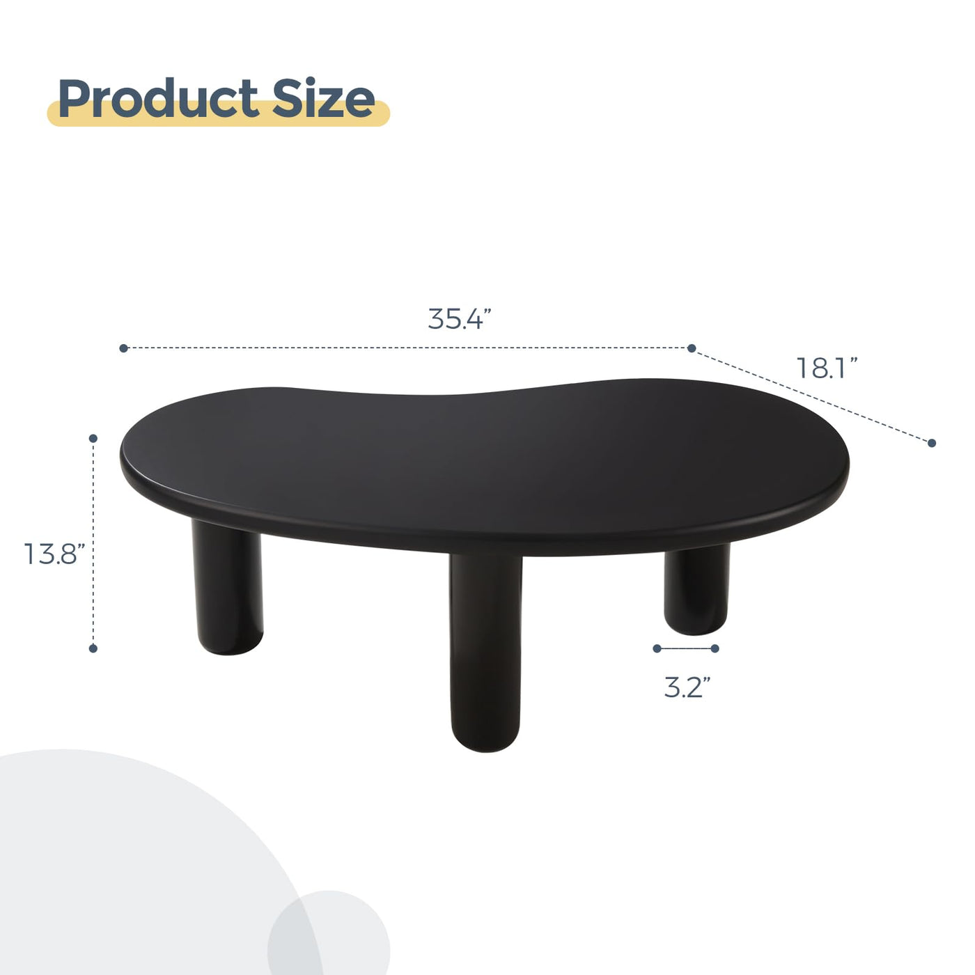 MAXYOYO 35.4 "Coffee Table, Irregular Cashew Shaped Coffee Table, Cute Cloud Coffee Table, Central Rounded Low Table, Black
