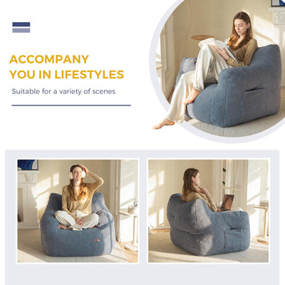 MAXYOYO Bean Bag Chair, Tufted Bean Bag Chair with Boucle Fabric, Comfy Lazy Sofa with Filler for Adults Teens, Dusty Blue