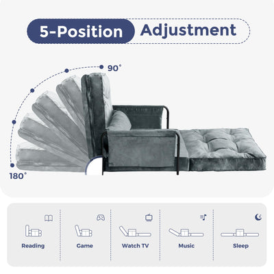 MAXYOYO Adjustable Floor Sofa Couch, Velvet Convertible Lazy Sofa Sleeper Bed with Pillow and Armrest, Single, Dark Grey