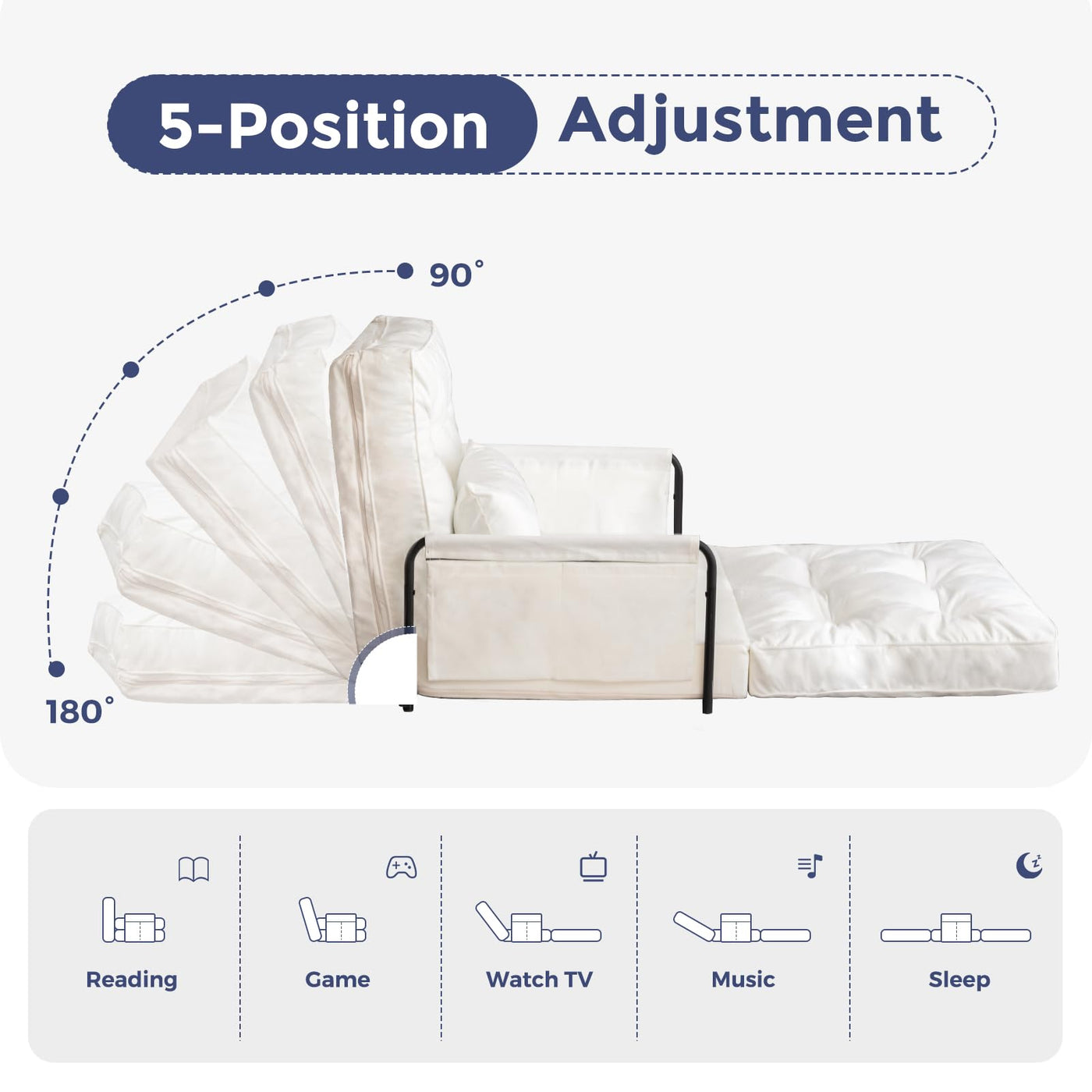 MAXYOYO Adjustable Floor Sofa Couch, Velvet Convertible Lazy Sofa Sleeper Bed with Pillow and Armrest, Single, Beige