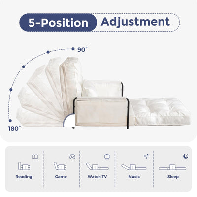 MAXYOYO Adjustable Floor Sofa Couch, Velvet Convertible Lazy Sofa Sleeper Bed with Pillow and Armrest, Single, Beige