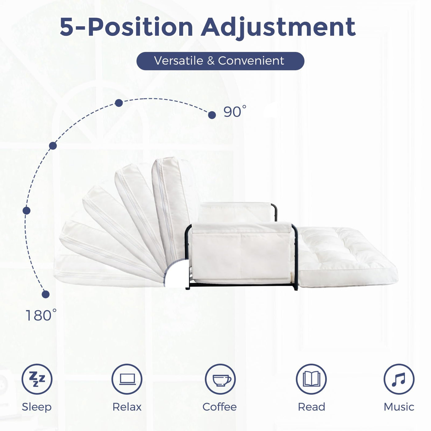 MAXYOYO Adjustable Floor Sofa Couch, Velvet Convertible Lazy Sofa Sleeper Bed with Pillows and Armrest, Double, Beige