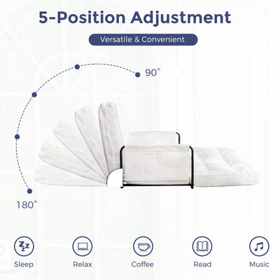MAXYOYO Adjustable Floor Sofa Couch, Velvet Convertible Lazy Sofa Sleeper Bed with Pillows and Armrest, Double, Beige