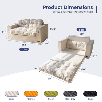 MAXYOYO Convertible Sofa Bed - Folding Out Floor Couch with Pillows, Beige