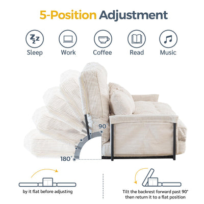 MAXYOYO Adjustable Floor Sofa Bed with 2 Pillows, Multi-Functional Bean Bag Sleeper Bed with Armrest for Reading Gaming, Beige