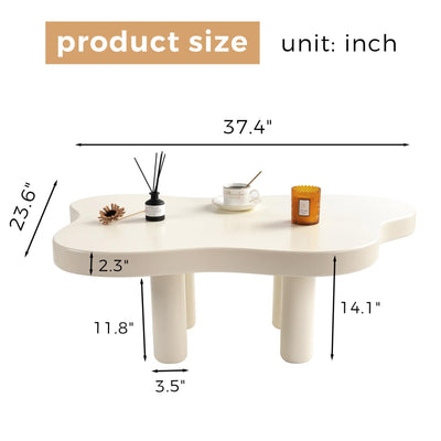 MAXYOYO Cloud Coffee Table, Modern End Table, Irregular Tea Table for Living Room, Bedroom White 37 Inch, 57 Pounds