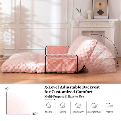 MAXYOYO Adjustable Lazy Floor Sofa, 5-Position Foldable Sleeper Chair with Armrest for Reading, Pink
