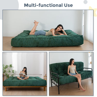 MAXYOYO 8" Thick Futons Sofa Couch Bed, Velvet Tufting Futon Mattress for Adults (Mattress Only), Green