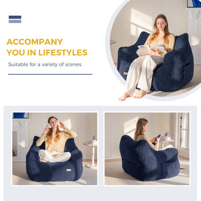 MAXYOYO Bean Bag Chair, Tufted Bean Bag Chair with Boucle Fabric, Comfy Lazy Sofa with Filler for Adults Teens, Navy