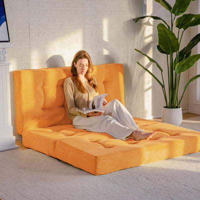 MAXYOYO Tri-Fold Mattress, 6 Inch Tufted Folding Mattress Full Foam Bed with Corded Fabric, Orange