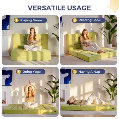 MAXYOYO Tri-Fold Mattress, 6 Inch Tufted Folding Mattress Full Foam Bed with Corded Fabric, Green