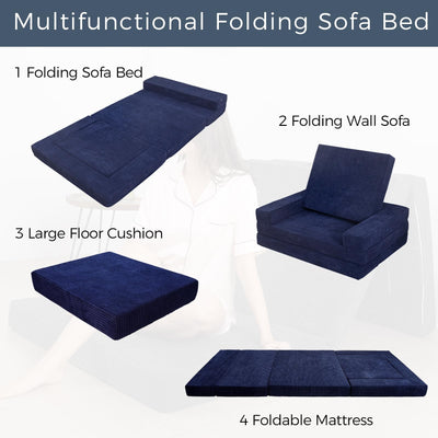 MAXYOYO Multifunctional Folding Sofa Bed, Portable Foldable Sleeper Sofa Floor Couch Futon Mattress for Guest Room, Navy