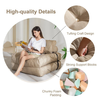 MAXYOYO Folding Couch Sofa Bed, Convertible Sleeper Chairs with Back Support and Pillow, Beige