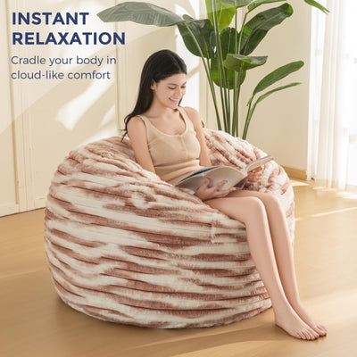 MAXYOYO Giant Bean Bag Bed for Adults, Convertible Beanbag Folds from Chair to Floor Mattress with Washable Cover, Cow Pink