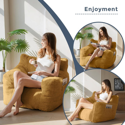 MAXYOYO Sherpa Bean Bag Chair, Boucle Tufted Bean Bag Couch, Living Room Bean Bag Lazy Sofa for Adults Kids, Yellow