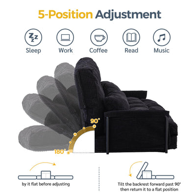 MAXYOYO Adjustable Floor Sofa Bed with 2 Pillows, Multi-Functional Bean Bag Sleeper Bed with Armrest for Reading Gaming, Black