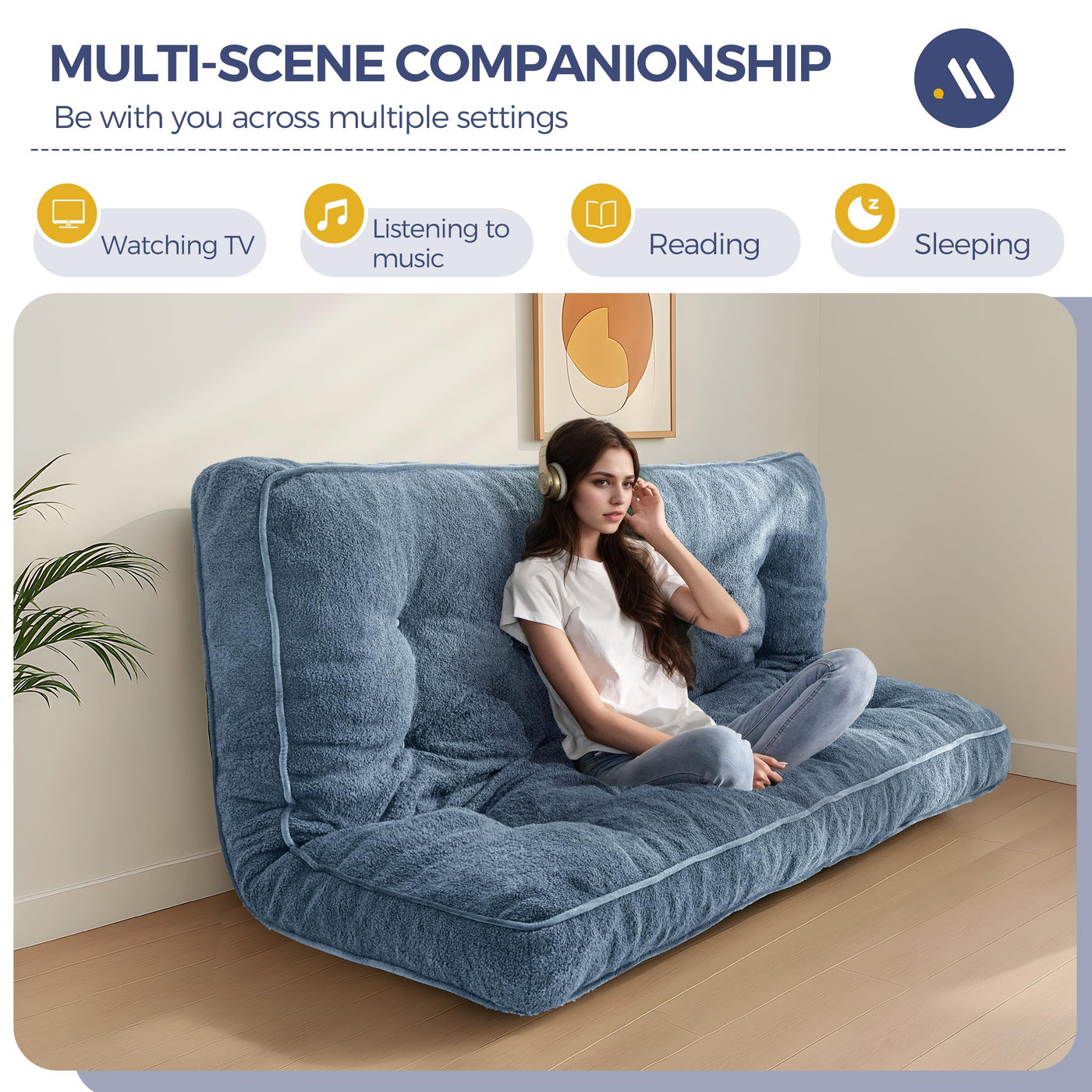 MAXYOYO 6" Futon Mattress Full Size, Thick Boucle Futons Sofa Couch Bed Sleeper Sofa Bed Floor Mattress for Adults, Shredded Foam Filling (Frame Not Included), Dusty Blue