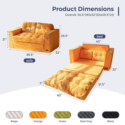MAXYOYO Convertible Sofa Bed - Pull Out Loveseat Sleeper Sofa, Orange