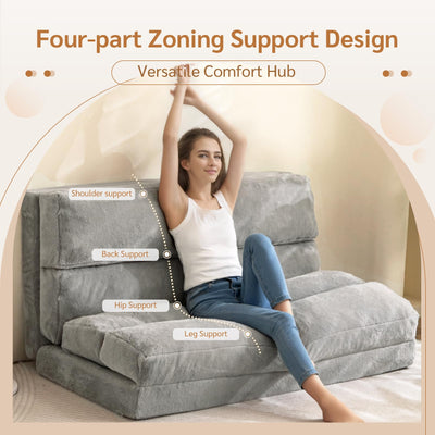 MAXYOYO  Bean Bag Bed Folding Sofa Bed, Extra Wider Fold Full Floor Mattress, Grey