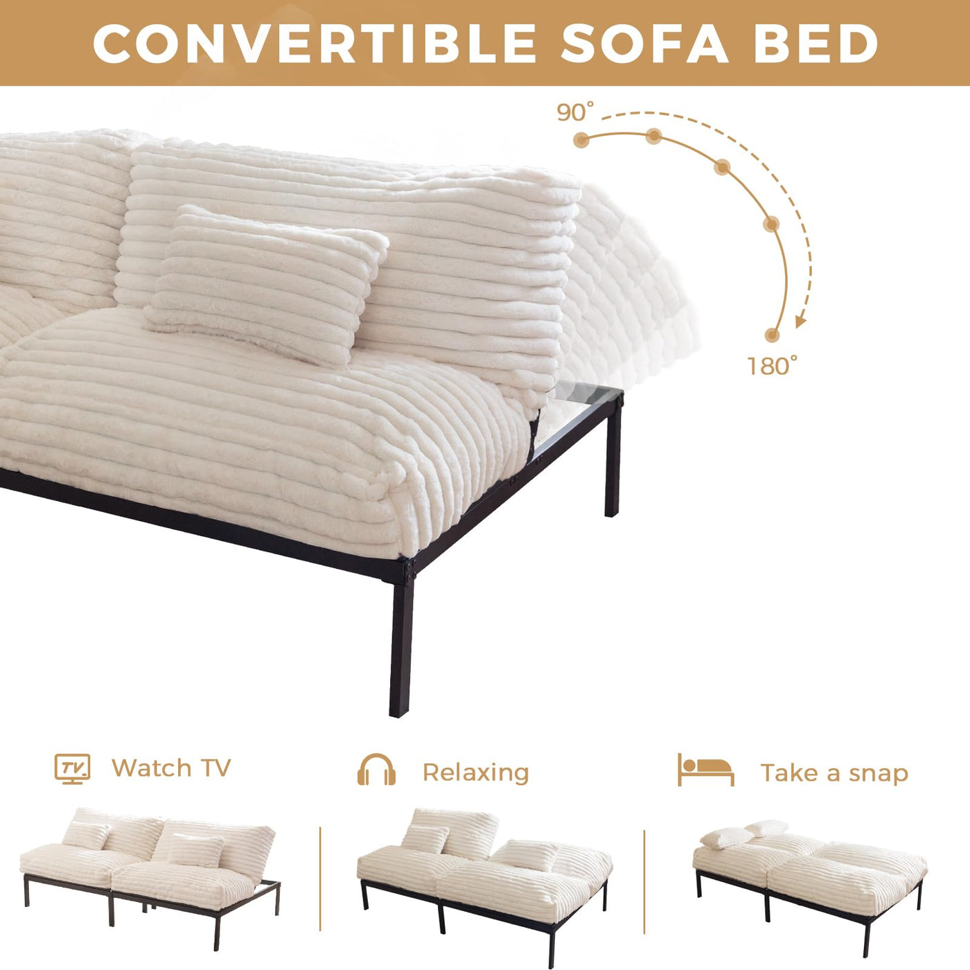 MAXYOYO Futon Sofa Bed Couch, Convertible Sleeper Sofa Bed, Futon Couch for Living Room, White