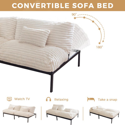 MAXYOYO Futon Sofa Bed Couch, Convertible Sleeper Sofa Bed, Futon Couch for Living Room, White