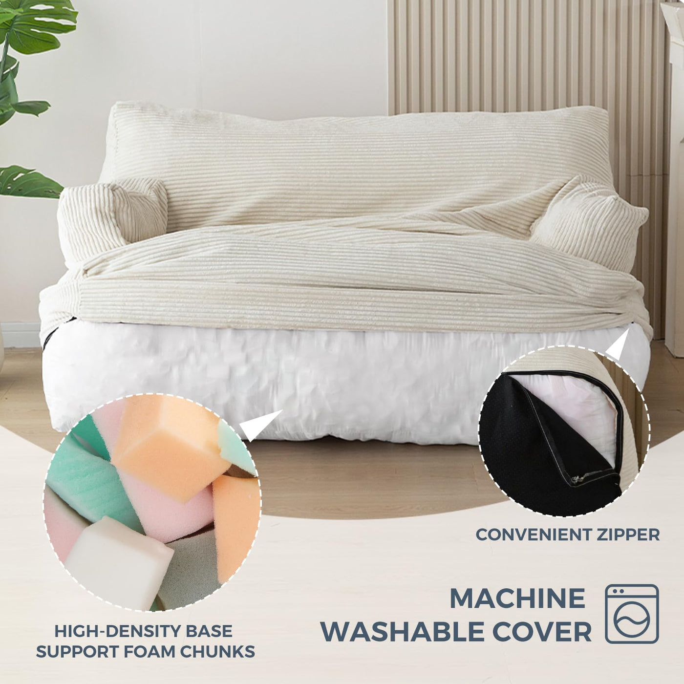 MAXYOYO Oversized Bean Bag Chair for Adults, 2-Seater Loveseat  Bean Bag Couch with Filler for Living Room, Beige
