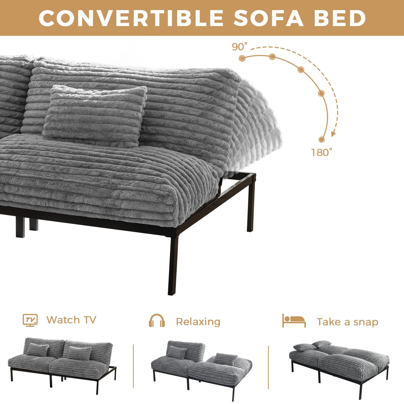 MAXYOYO Futon Sofa Bed Couch, Convertible Sleeper Sofa Bed, Futon Couch for Living Room, Grey