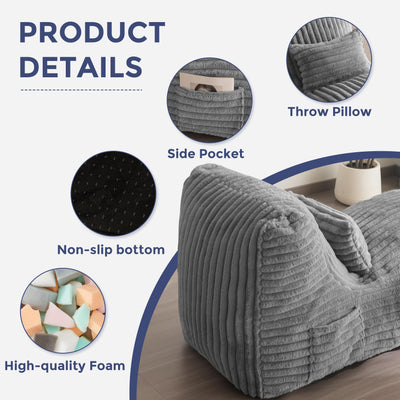 MAXYOYO Chaise Lounge with Pillow, Ergonomic Chaise Lounge Chair Indoor, Soft Fabric Velvet Floor Sofa, Fainting Couch for Bedroom Living Room, Grey