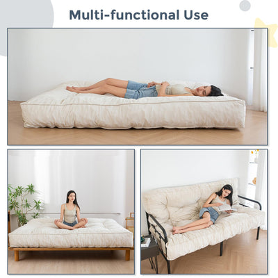 MAXYOYO 8" Thick Futons Sofa Couch Bed, Velvet Tufting Futon Mattress for Adults (Mattress Only), Beige