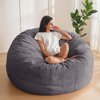 MAXYOYO Large Bean Bag Chair for Adults, Ultra Soft Fur Lazy Sofa with Foam Filling Living Room Bedroom, Darkgrey