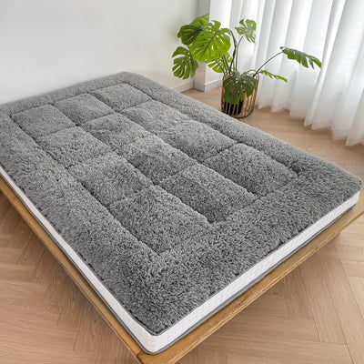 MAXYOYO 6" Extra Thick Fluffy Floor Futon Mattress, Long Plush Square Quilted Floor Mattress for Adults, Dark Grey