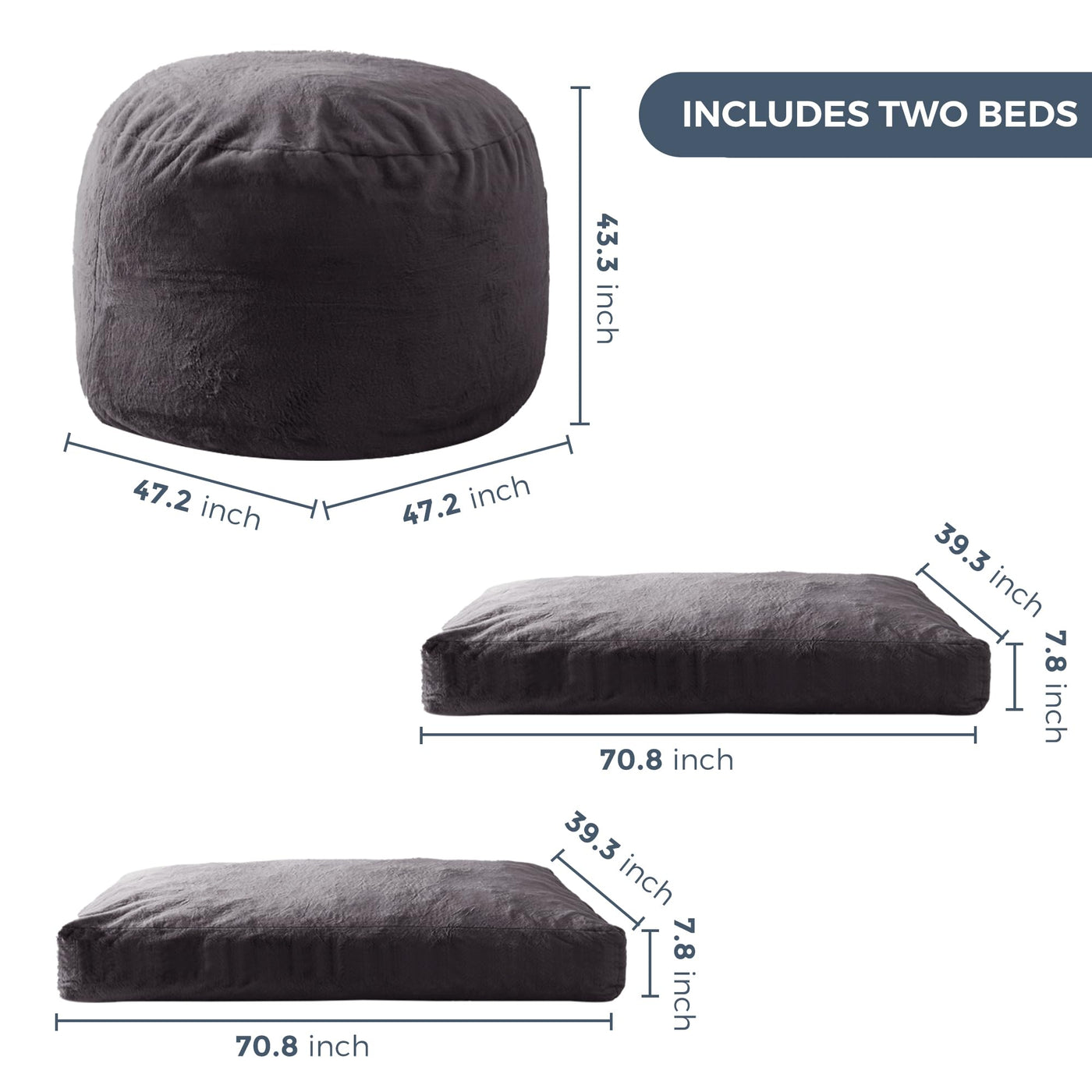 MAXYOYO Giant Bean Bag Chair Bed for Adults, Includes Two Beds, Convertible Beanbag Folds from Lazy Chair to Floor Mattress Bed, Big Sofa Bed, High-Density Foam Filling, Machine Washable, Dark Grey