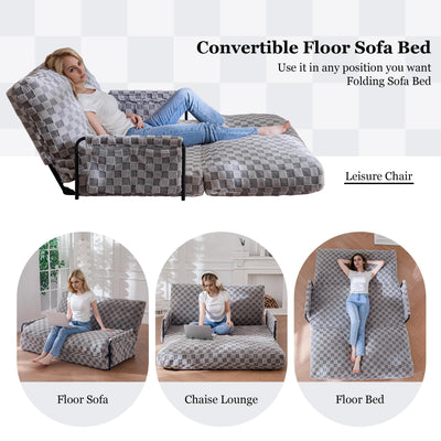 MAXYOYO Adjustable Lazy Floor Sofa, 5-Position Foldable Sleeper Chair with Armrest for Reading, Grey
