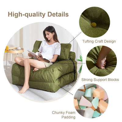 MAXYOYO Folding Couch Sofa Bed, Convertible Sleeper Chairs with Back Support and Pillow, Green
