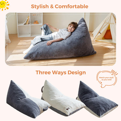 MAXYOYO Kids Bean Bag Chair - 2-Tone Handle Design, High-Density Foam Floor Lounger, Grey & White
