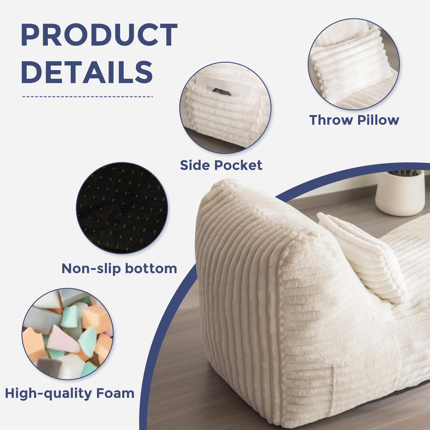 MAXYOYO Chaise Lounge with Pillow, Ergonomic Chaise Lounge Chair Indoor, Soft Fabric Velvet Floor Sofa, Fainting Couch for Bedroom Living Room, Beige