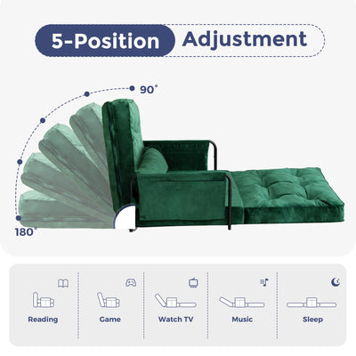 MAXYOYO Adjustable Floor Sofa Couch, Velvet Convertible Lazy Sofa Sleeper Bed with Pillow and Armrest, Single, Green