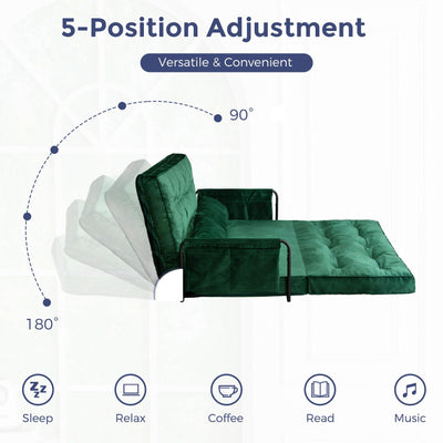 MAXYOYO Adjustable Floor Sofa Couch, Velvet Convertible Lazy Sofa Sleeper Bed with Pillows and Armrest, Double, Green