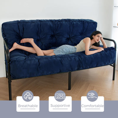 MAXYOYO 8" Thick Futons Sofa Couch Bed, Velvet Tufting Futon Mattress for Adults (Mattress Only), Navy