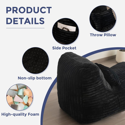 MAXYOYO Chaise Lounge with Pillow, Ergonomic Chaise Lounge Chair Indoor, Soft Fabric Velvet Floor Sofa, Fainting Couch for Bedroom Living Room, Black
