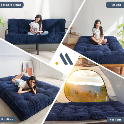 MAXYOYO 8" Tufted Futon Sofa Couch Bed, Thick Corduroy Fabric Floor Futon Mattress for Adults (Mattress Only), Navy