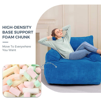 MAXYOYO Giant Bean Bag Chair, Stuffed Bean Bag Couch with Armrests for Living Room, Blue