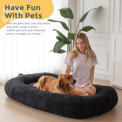 MAXYOYO Human Dog Bed, Corduroy Giant Bean Bag Dog Bed for Humans and Pets, Black