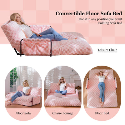 MAXYOYO Adjustable Lazy Floor Sofa, 5-Position Foldable Sleeper Chair with Armrest for Reading, Pink